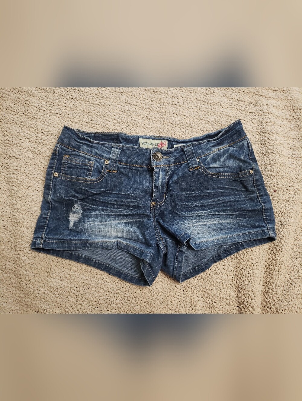 Paris Blues Faded Distressed Denim Shorts - Dark Blue